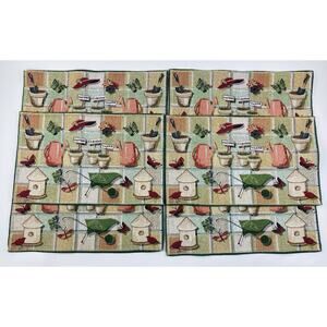 Placemats Set 6 Herb Garden Theme Bird Butterflies Red Hat Park B Smith Tapestry